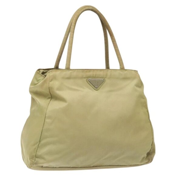 PRADA Hand Bag Nylon Leather Beige Silver Auth ti3143 - Picture 1 of 16